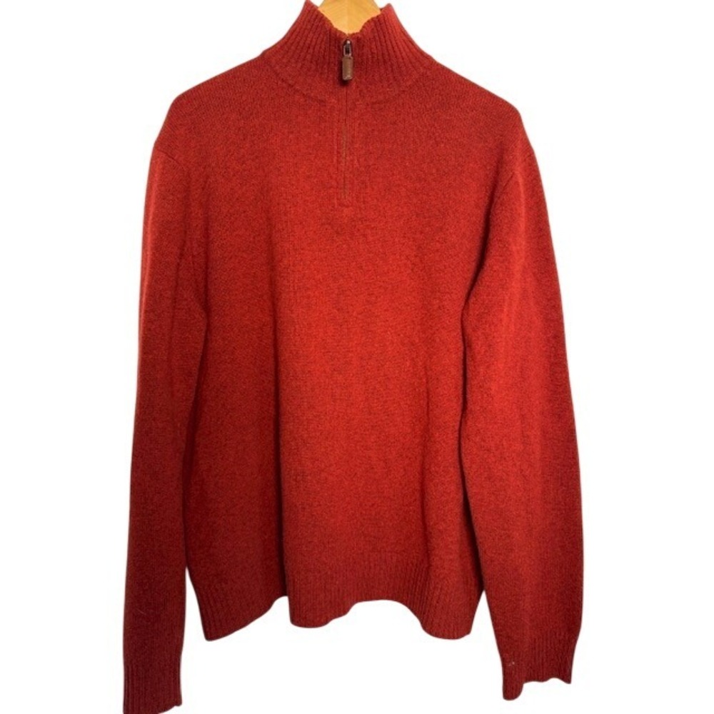 J Crew Womens Red/Orange 1/4 Zip Wool Long Sleeve Knit Pullover‎ Sweater XL